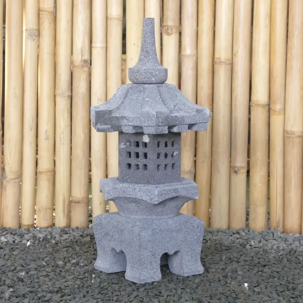 Product image 1 of the product “Japanese style Garden Lantern, made from Andesit Stone. Multipart. 60 cm Height, Roof is 26 cm width. ”